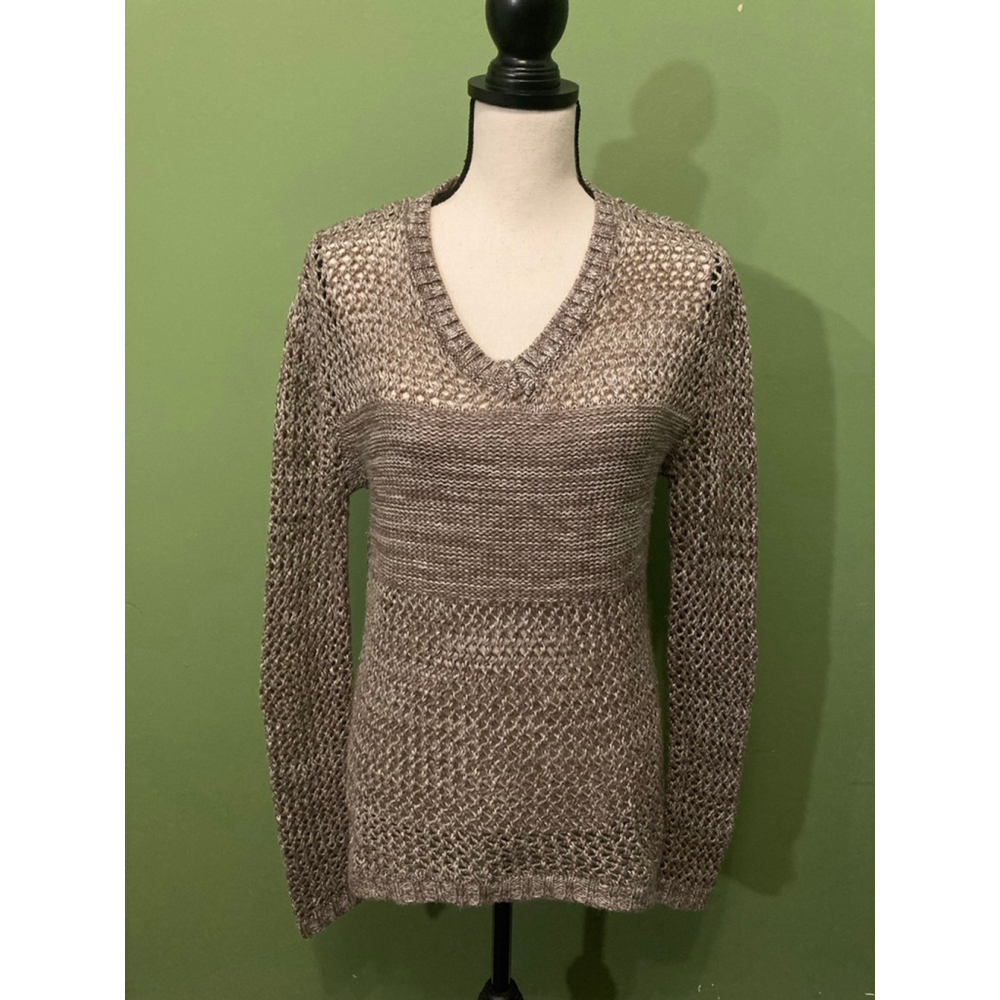 ❤️ 2 for $10 ❤️ Women's Kismet Brown Cream Marled crochet Open Knit V-Neck  M